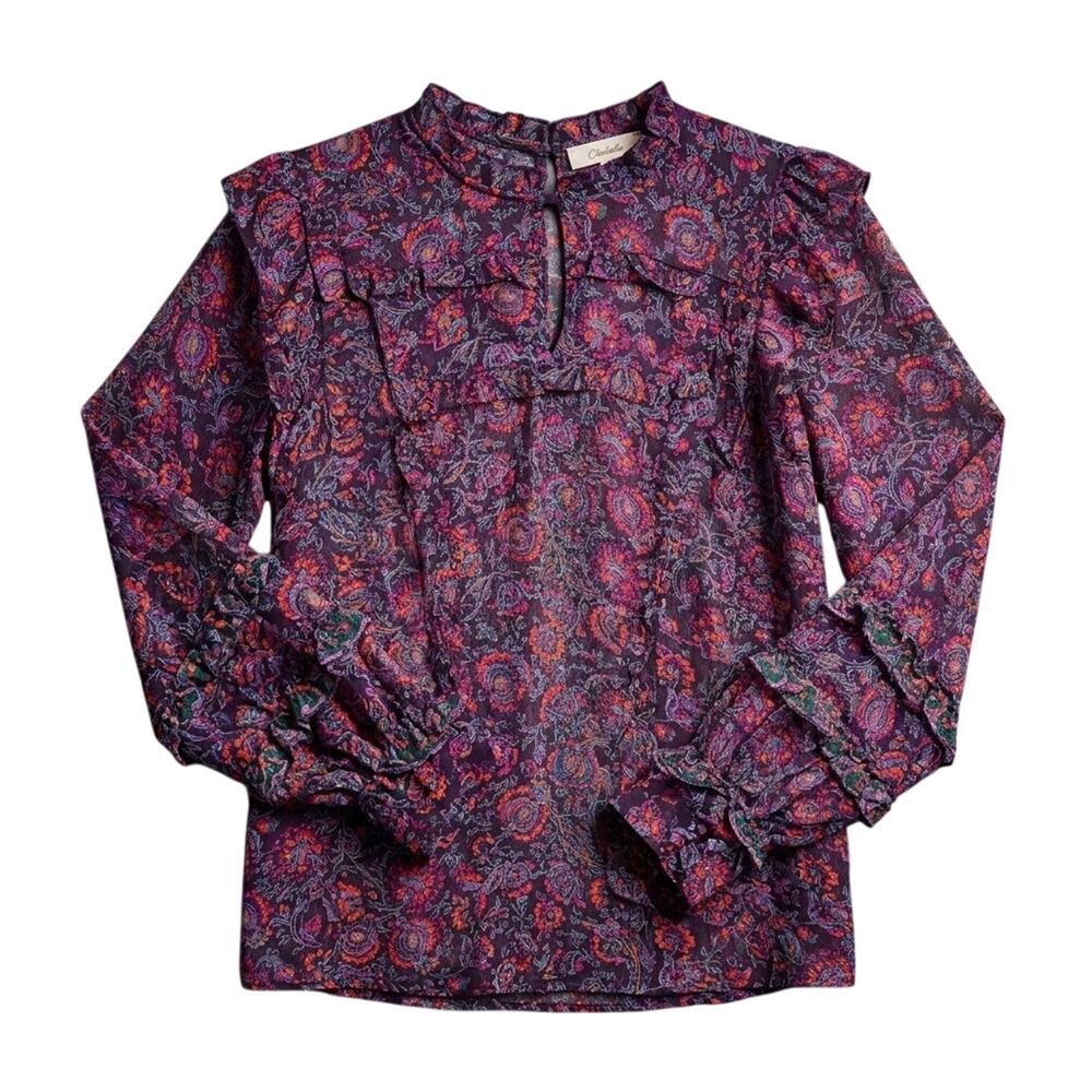 Cleobella x Revolve Fiorella Blouse Purple Paisley Floral Ruffle Long Sleeve L - Picture 3 of 15